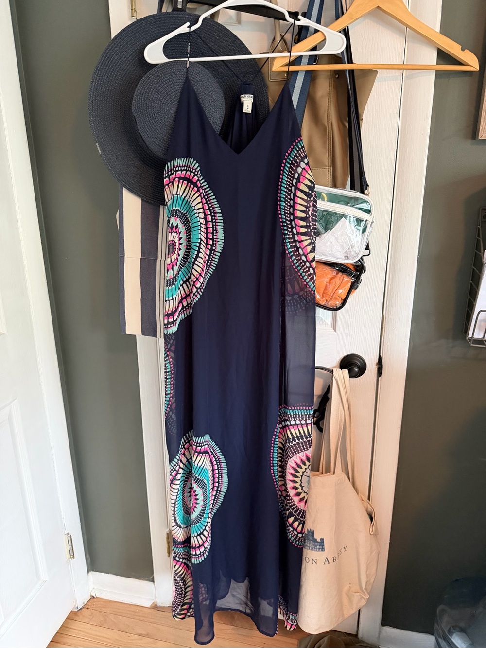 Old Navy Navy Maxi Slip Dress with Colorful Circular Print XL